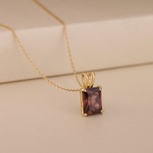 Dainty Brown Gemstone Necklace, Solid Gold Silver Pendant Necklace,  Brown Gemstone Pendant, Gift for Her, Elegant Design Women Jewelry