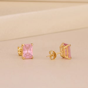 Dainty Pink Morganite Stud, Pink Peach Gemstone Stud Earrings, Trendy Studs for Wedding, Minimalistic Mother Daughter Wife Gift, Silver Stud