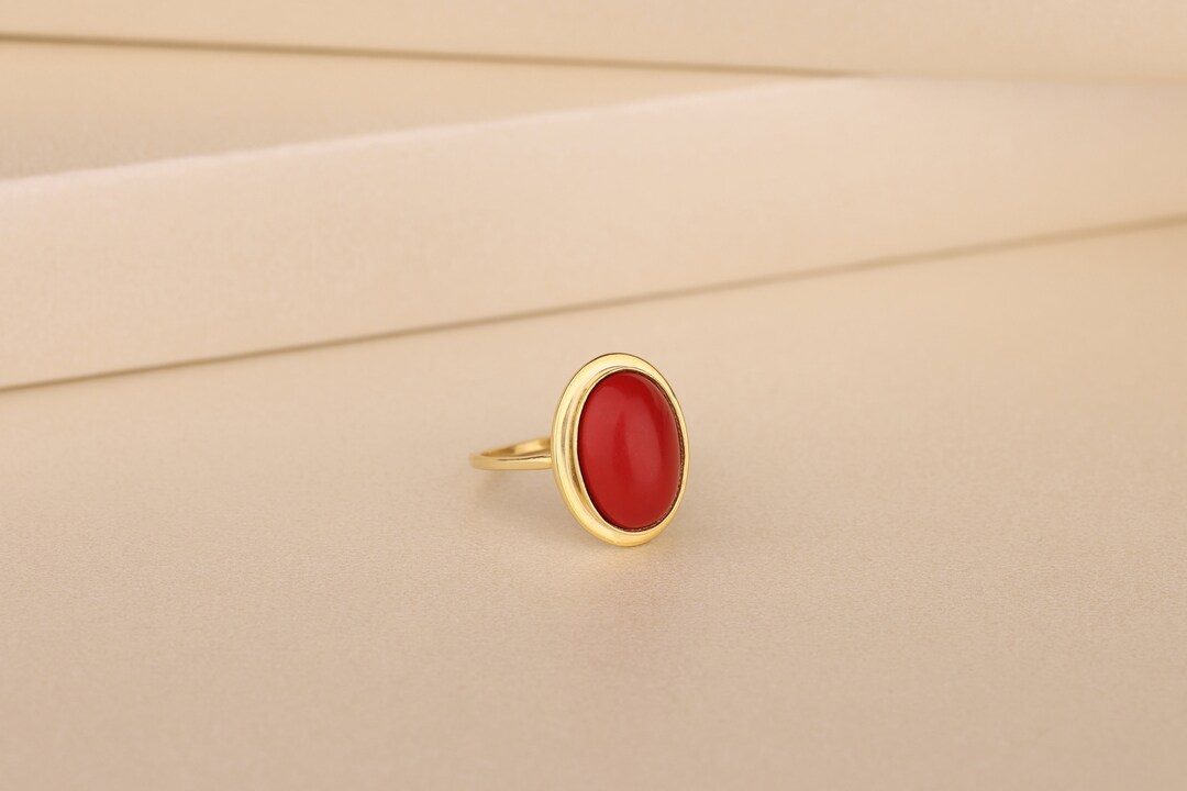 Red Coral Ring 14kt Yellow Gold - Etsy
