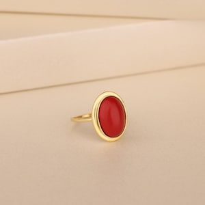 Red Coral Stone Ring to Her in 14K Solid Gold, Oval Gemstone Ring to Wife, 925 Silver Statement Ring, Cocktail Ring, Dainty Jewelry to Women