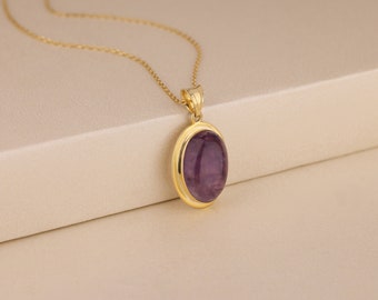 Stunning Solid Gold Amethyst Necklace for Women, 14k Solid Gold Gemstone Necklace, February Birthstone Pendant Necklace, Amethyst Jewelry