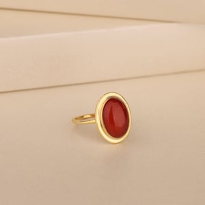 Carnelian Ring For Women in 14K Gold, Silver Gold Plated Gemstone Ring, Oval Red Stone Ring For Girlfriend, Wedding Ring, Anniversary Gift