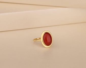 Carnelian Ring For Women in 14K Gold, Silver Gold Plated Gemstone Ring, Oval Red Stone Ring For Girlfriend, Wedding Ring, Anniversary Gift