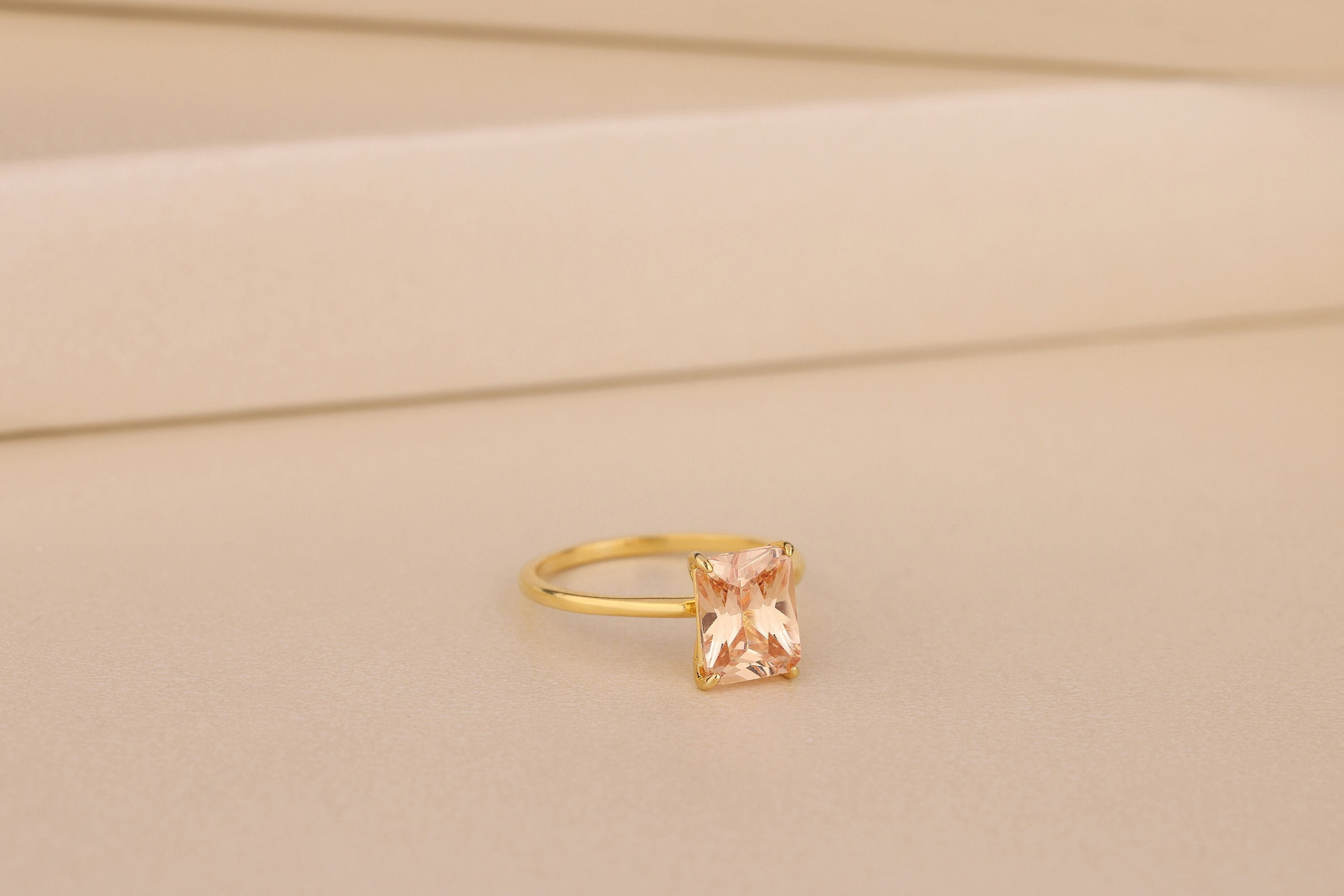 Champagne Ring, Modern Baguette Ring, Wedding Accessories, Intricate Women Jewelry Gift, Promise Ring for Her, Silver Gold Anniversary Gift