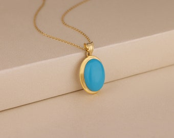 Turquoise Stone Necklace in 10K 14K Gold, Blue Stone Pendant Necklace for Women, Turquoise Jewelry, Anniversary Gifts, Minimalist Necklace