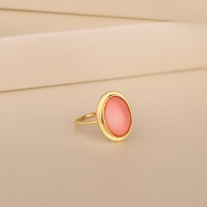 Genuine Coral Gemstone Women Ring in Gold and Silver, Oval Stone Ring For Girlfriend, Minimalist Ring to Mom, Engagement Ring, Birthday Gift