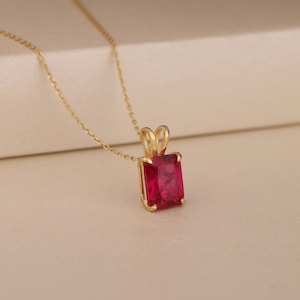Classic Ruby Necklace, Natural Gemstone Silver Gold Pendant, Simple Bridal Pendant, Anniversary Gift, Friend Wedding Gift, July Birthstone