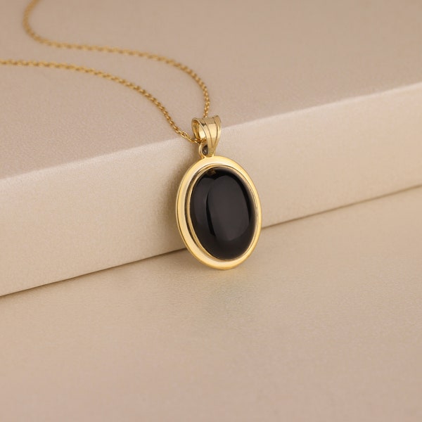 Black Onyx Stone Necklace For Women, Dainty Black Onyx Necklace in 14K Gold or Silver, Natural Black Stone Necklace, Trendy Women Necklace