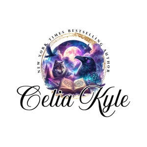 May include: A circular logo with a fantasy theme. It features a wolf, a raven, and an open book, set against a backdrop of a full moon and swirling purple clouds. The text reads "New York Times Bestselling Author" and "Celia Kyle".