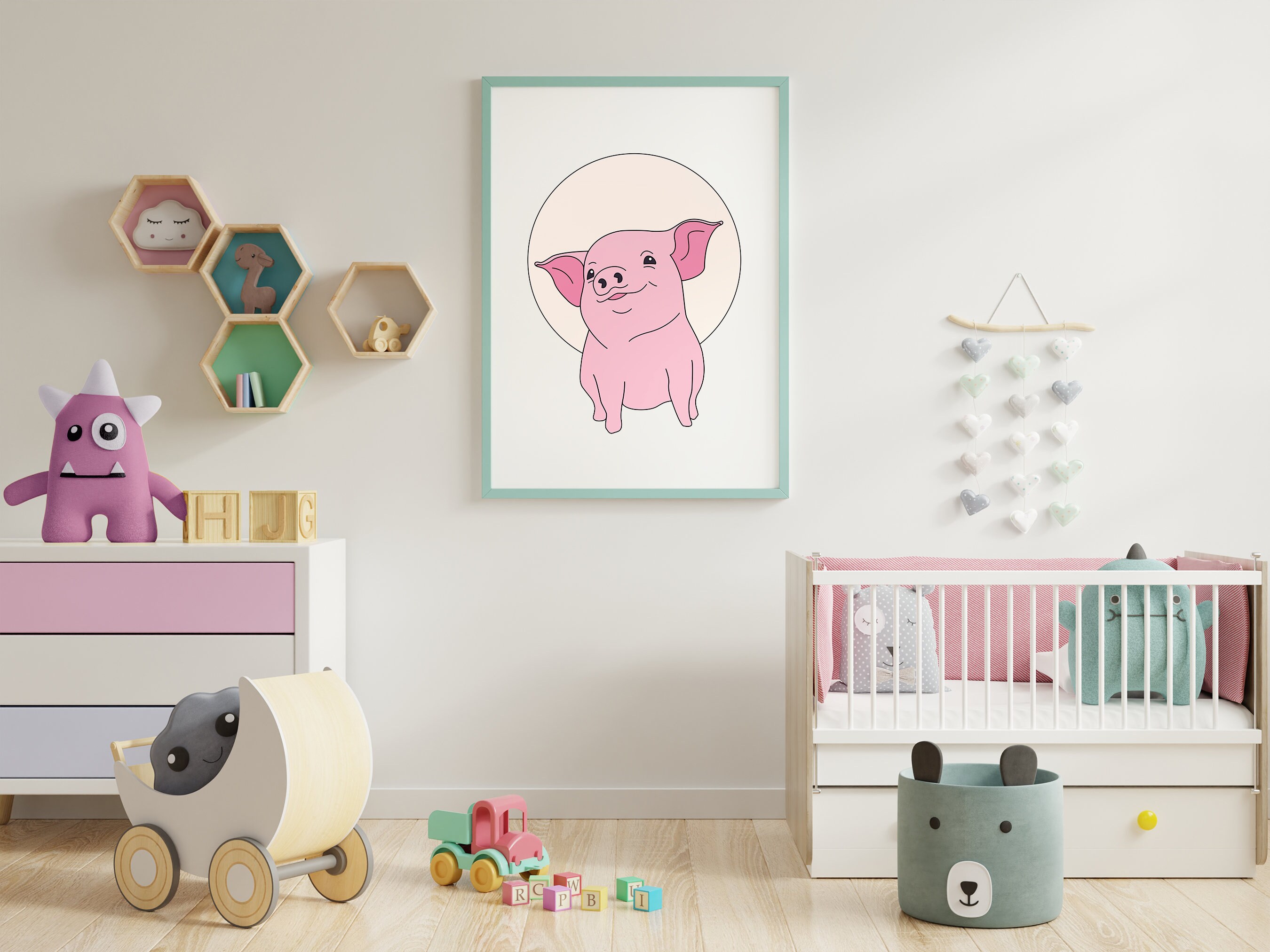 Pig Wall Decor Art Print | Kid Room Playroom Nursery | Instant Download ...