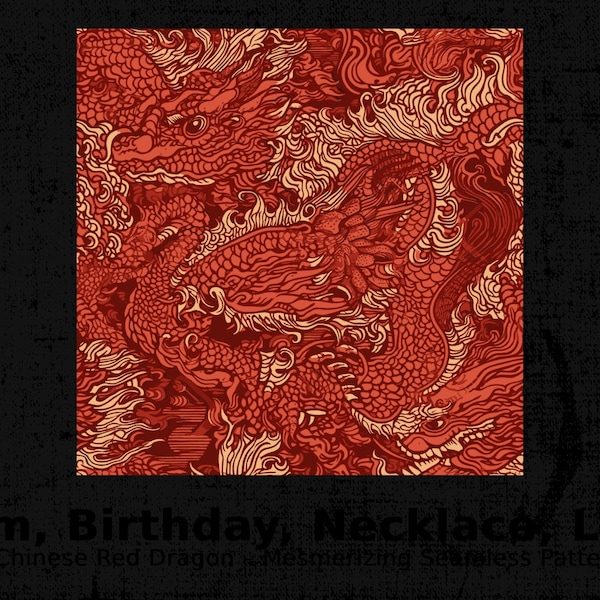 Chinese Red Dragon Digital Wallpaper, Seamless Pattern Design, Oriental Background