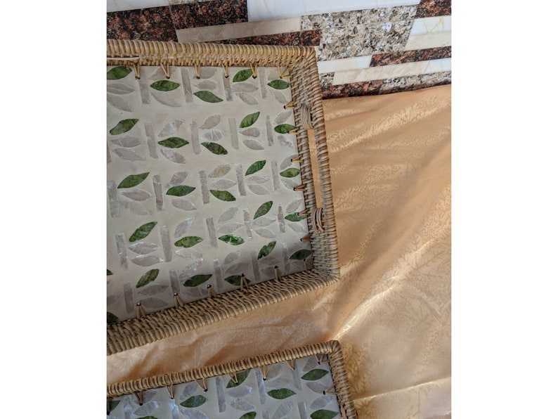 Woven Rattan Rectangular Serving Tray With Insert Handle - Etsy