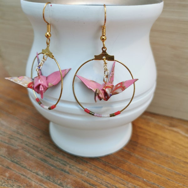 Boucles d'oreilles Origami grue créole