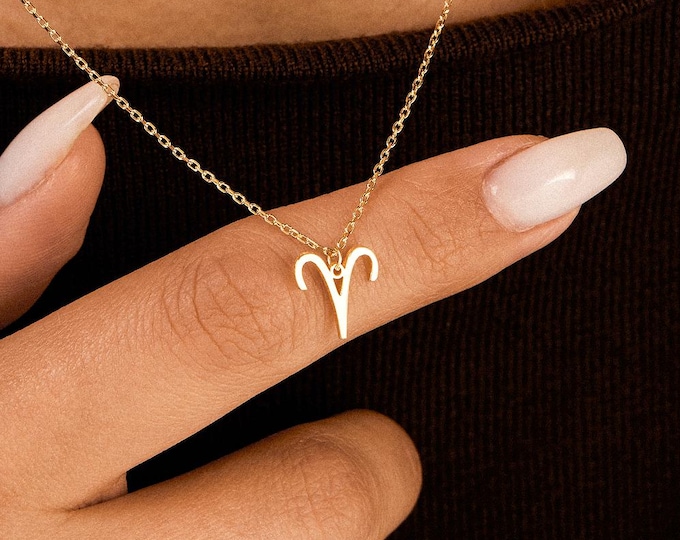 Aries Zodiac Necklace, Personalized Gold Horoscope Jewelry, Minimalist Astrology Pendant, Custom Star Sign Necklace, Birthday Gift for Her