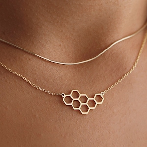 Honeycomb Necklace, Geometry Shape, Layering Necklace, Birthday Necklace, Gift For Her, Christmas Gift,