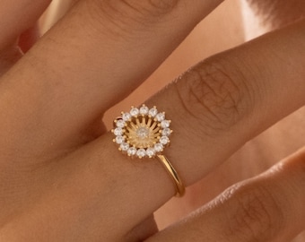 Diamond Flower Ring, Flower Jewelry, Dainty Flower Ring, Promise Ring, Bridesmaid Gift, 925 Sterling Silver Ring, Christmas Gift