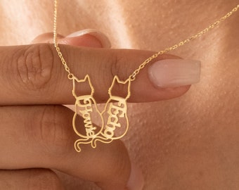 Personalized Cat Name Necklace, Multiple Cat Necklace, Custom Cat Jewelry, Pet Memorial Gift, Cat Silhouette Necklace, Gift for Cat Lovers