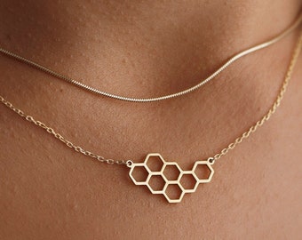 Honeycomb Necklace, Geometry Shape, Layering Necklace, Birthday Necklace, Gift For Her, Christmas Gift,