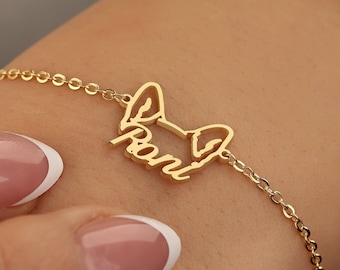 Dog Name Bracelet, Personalized Dog Ears Bracelet, Custom Pet