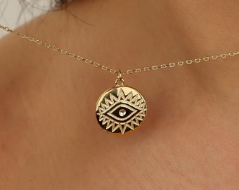 Dainty Eye Necklace,Silver Eye Pendant,Protection Jewelry,Evil Eye Charm,18K Gold  Eye Necklace,Luck Pendant,Christmas Gift