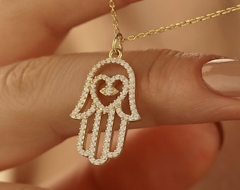 Diamant Hamsa Halskette, Glücksbringer, Jüdisches Geschenk, Spezielle Hamsa Halskette, Schutzanhänger, Religiöse Halskette, Weihnachtsgeschenk