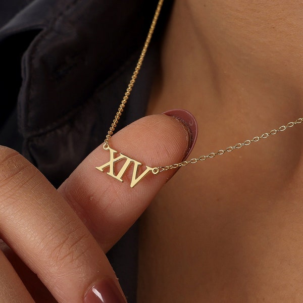 18K Gold Roman Numeral Necklace, Special Elegant Necklace, History Symbolic Jewelry,Anniversary Gift, Personalized Jewelry,Christmas Gift