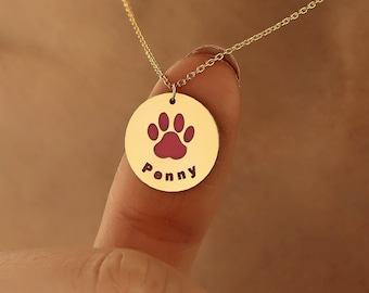 Personalized Colorful Paw Necklace, Custom Pet Jewelry, Pet Memorial Gift, Dog Lover Necklace, Gift For Kids, Pet Jewelry, Mother's Day Gift