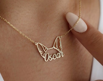 Dog Name Necklace | Personalized Dog Ears Necklace | Custom Pet Jewelry | Pet Name Necklace | Pet Memorial Gift, Gift for Her,Christmas Gift