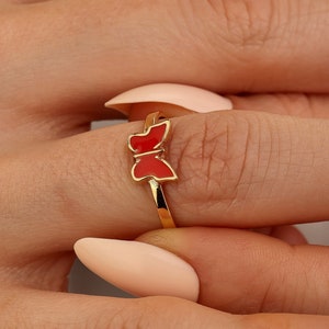 Dainty Butterfly Ring, 18K Gold Butterfly Ring, Freedom Symbol Ring,Butterfly Jewelry, Colorful Butterfly Ring, Tiny Butterfly Ring