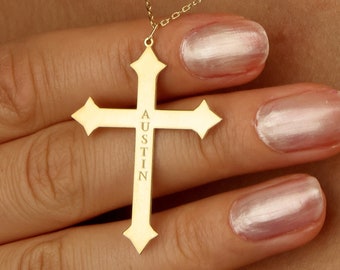 CROSS NAME NECKLACE, Collier croix délicate, Symbole chrétien, Charme élégant, Cadeau pour elle, Charme spirituel, Accessoires, Croix personnalisée