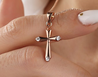 Pave Cross Halskette, Kreuz Schmuck, religiöser Anhänger, Taufe Geschenk, Diamant Kreuz Anhänger, Schutzhalskette, christliche Geschenke