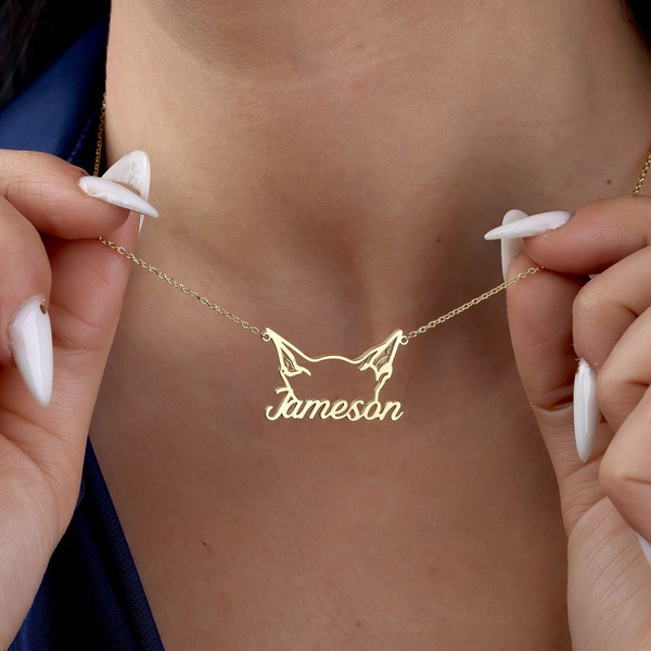 Personalized Cat Ear Necklace, Named Cat Necklace, Personalized Pet Jewelry, Cat Ear Name Necklace, Pet Memorial Gift, Cat Name Necklace