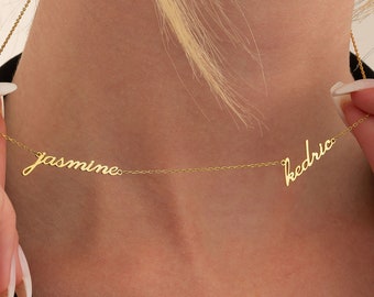 Gepersonaliseerde dubbele naamketting • Aangepaste twee naamketting voor koppels • Kerstcadeau • Ketting met 2 namen • Gepersonaliseerde sieraden