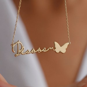 Personalized Butterfly Necklace, Name Necklace with Butterfly, Mother&#39;s Day Gift, Costum Butterfly Name Necklace, Christmas Gift