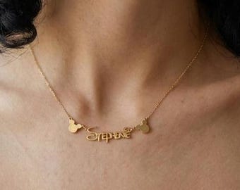 Mickey Mouse Name Necklace ,Disney Inspired Personalized Necklace, Custom Name Necklace with Mickey Ears, Gold Dainty Necklace, Gift for Her