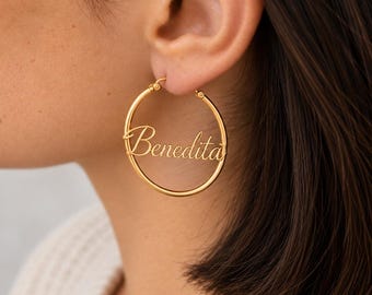 Personalized Name Hoop Earrings, Dainty Name Jewelry, Custom Name Earrings, Christmas Gift