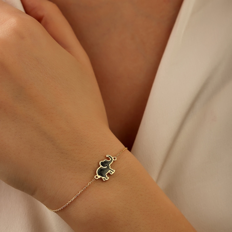 Pulsera de elefante de oro de 18 quilates, pulsera de elefante de plata, joyería de animales, pulsera de elefante colorida, regalo para amantes de los elefantes, regalo de Navidad