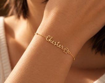 Custom Pet Name Bracelet, Paw Print Jewelry, Dog Mom Gift, Pet Memorial Gift, Pet Lover Gift