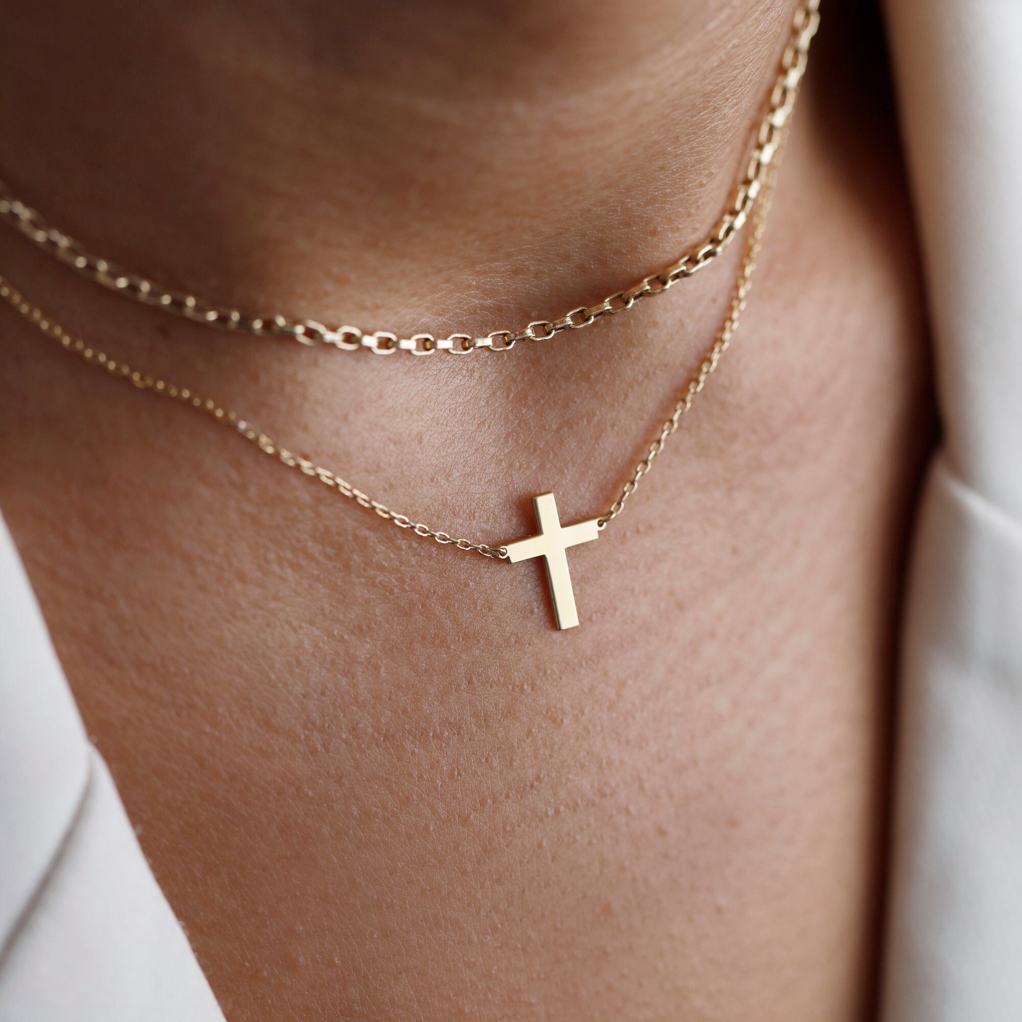 Tiny crucifix necklace deals