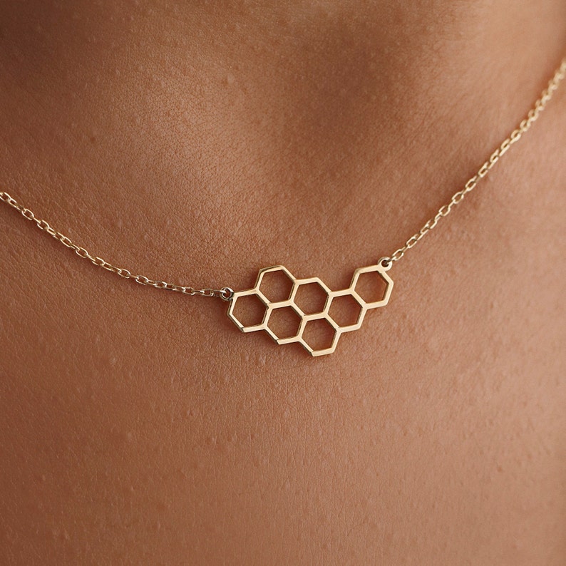 Honeycomb Necklace, Geometry Shape, Layering Necklace, Birthday Necklace, Gift For Her, Christmas Gift, image 2