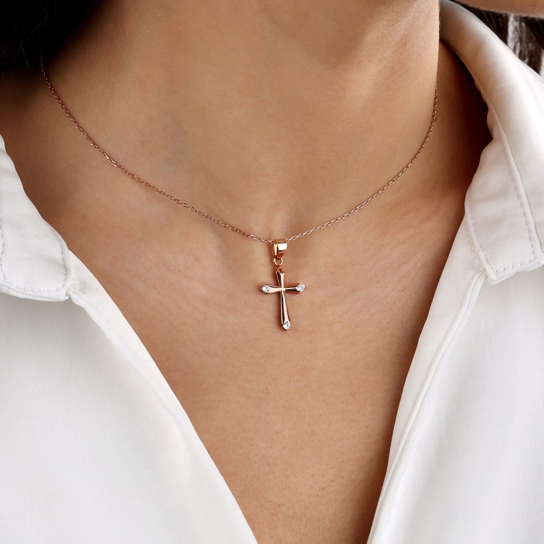 Pave Cross Necklace, Cross Jewelry, Religious Pendant, Baptism Gift, Diamond Cross Pendant, Protective Necklace, Christian Gifts image 4