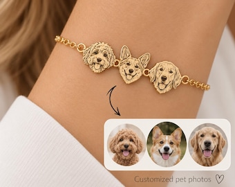 Custom Pet Portrait Bracelet , Personalized Pet Name Gift for Pet Mom , Engraved Pet Lost Memorial Bracelet