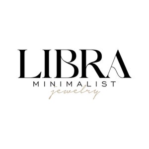 May include: Black and white logo for a jewelry brand called "LIBRA MINIMALIST jewelry".