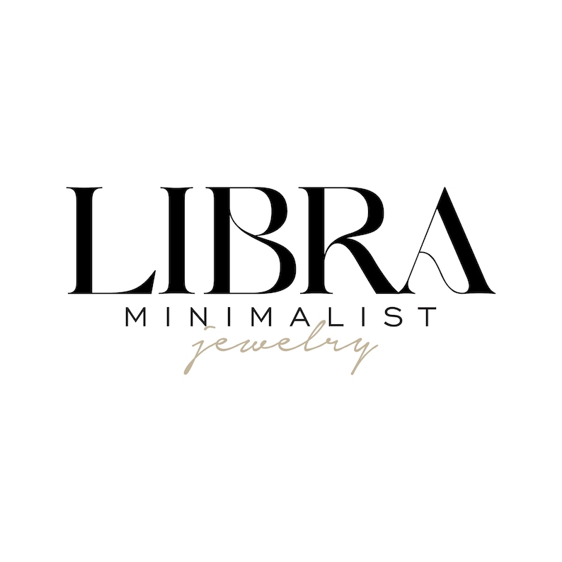 May include: Black and white logo for a jewelry brand called "LIBRA MINIMALIST jewelry".