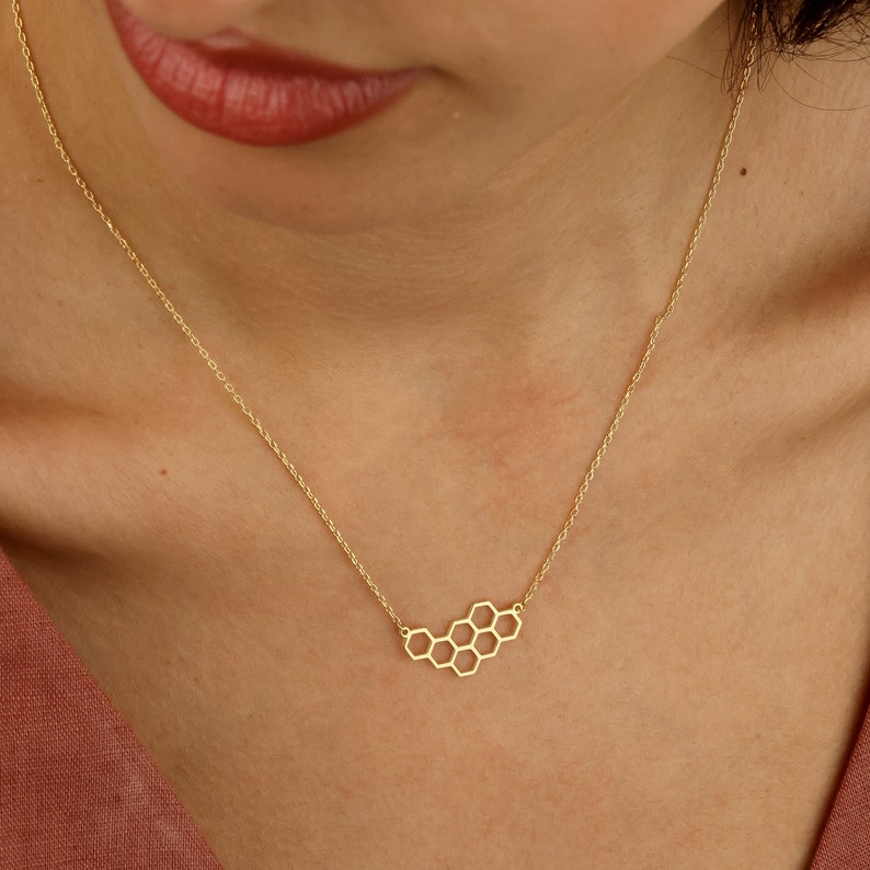 Honeycomb Necklace, Geometry Shape, Layering Necklace, Birthday Necklace, Gift For Her, Christmas Gift, image 3