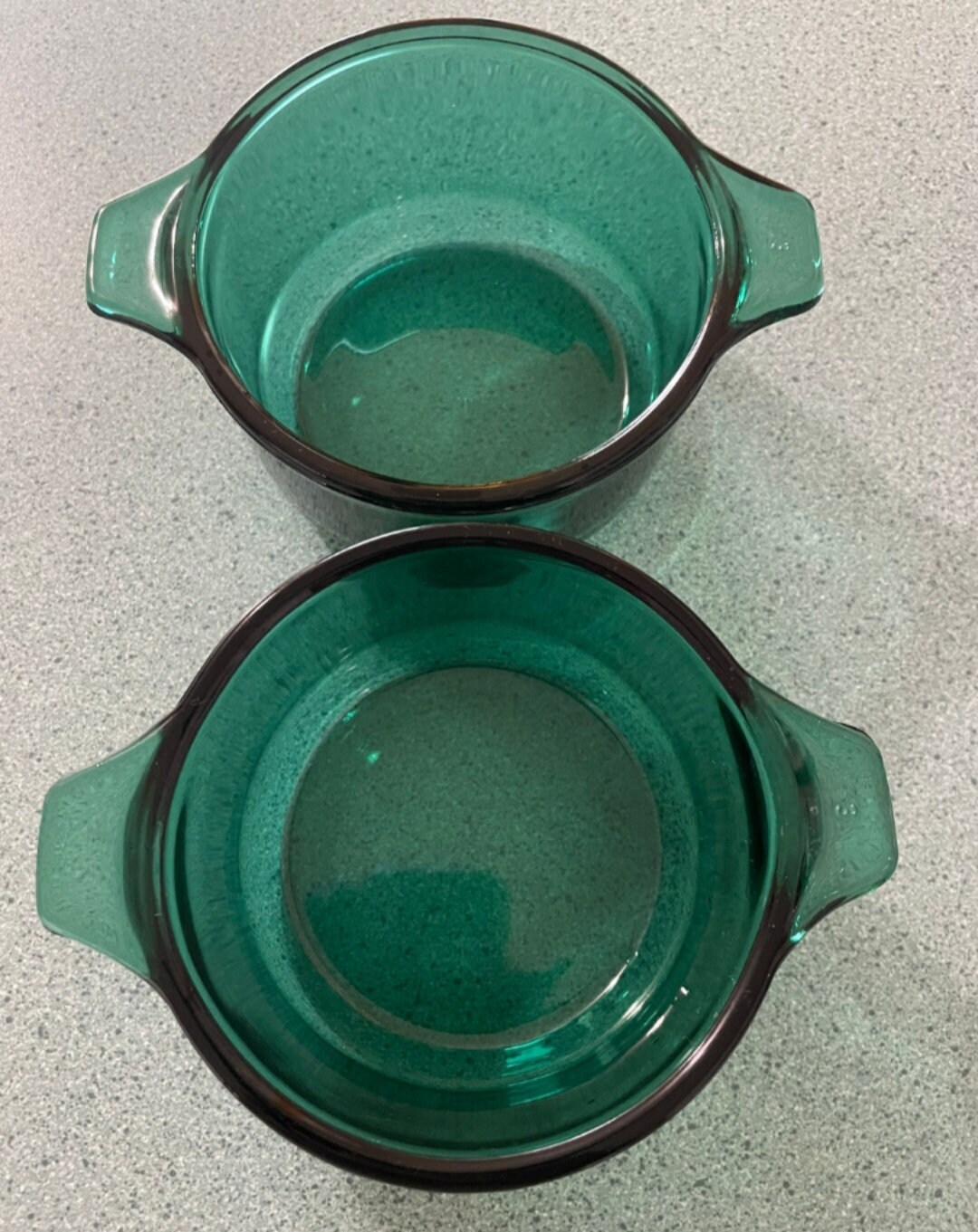 Vintage Green Glass French Onion Soup Bowls Cookware Mexico Teal Green
