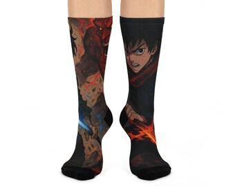 Vibrant Anime Crew Socks, Cozy Socks for Anime Lovers, Unique Gift for Birthdays, Fun Accessories for Cosplay, demonic hunters, SocksNShirts