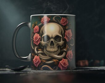 Tazza magica con teschio e rose