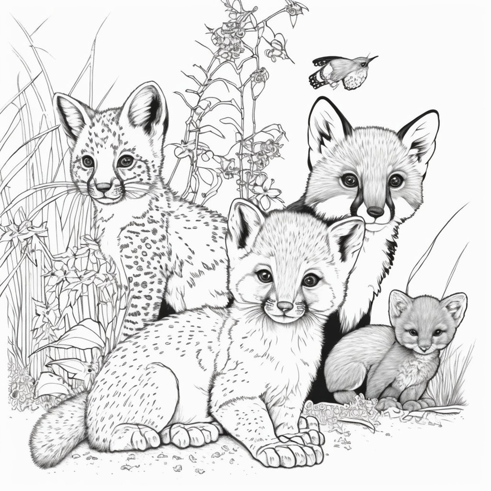 Children's Animal Digital Art Coloring Pages for Kids and Etsy