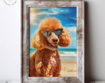 Poodle Beach Vibes Digital Print, Cute Dog Wall Art for Living Room or Office, Ideal Pet Lover's Gift